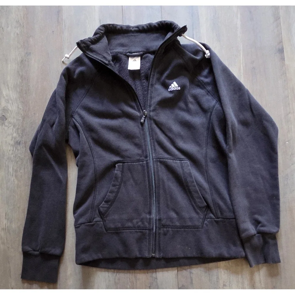 Adidas Vintage Black 3 Stripe Full Zip Jacket Youth Medium